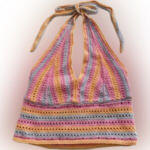 Hollister Crochet Halter medium Top Festival Rainbow Hippie Boho Maximalist